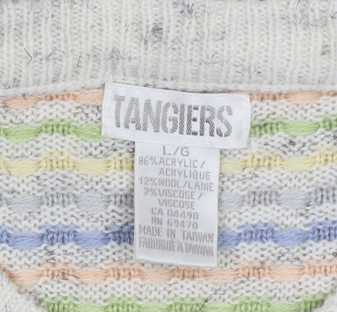 Tangiers Men’s Multicoloured L Geometric Knit Crew Neck Jumper Vintage