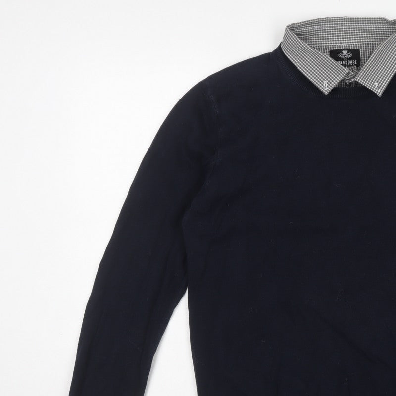 Threadbare Mens Blue Collared Cotton Knit Pullover Jumper L