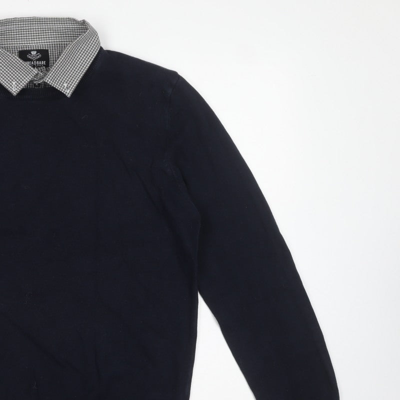 Threadbare Mens Blue Collared Cotton Knit Pullover Jumper L
