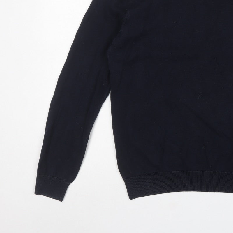 Threadbare Mens Blue Collared Cotton Knit Pullover Jumper L