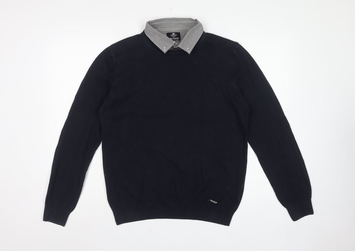 Threadbare Mens Blue Collared Cotton Knit Pullover Jumper L