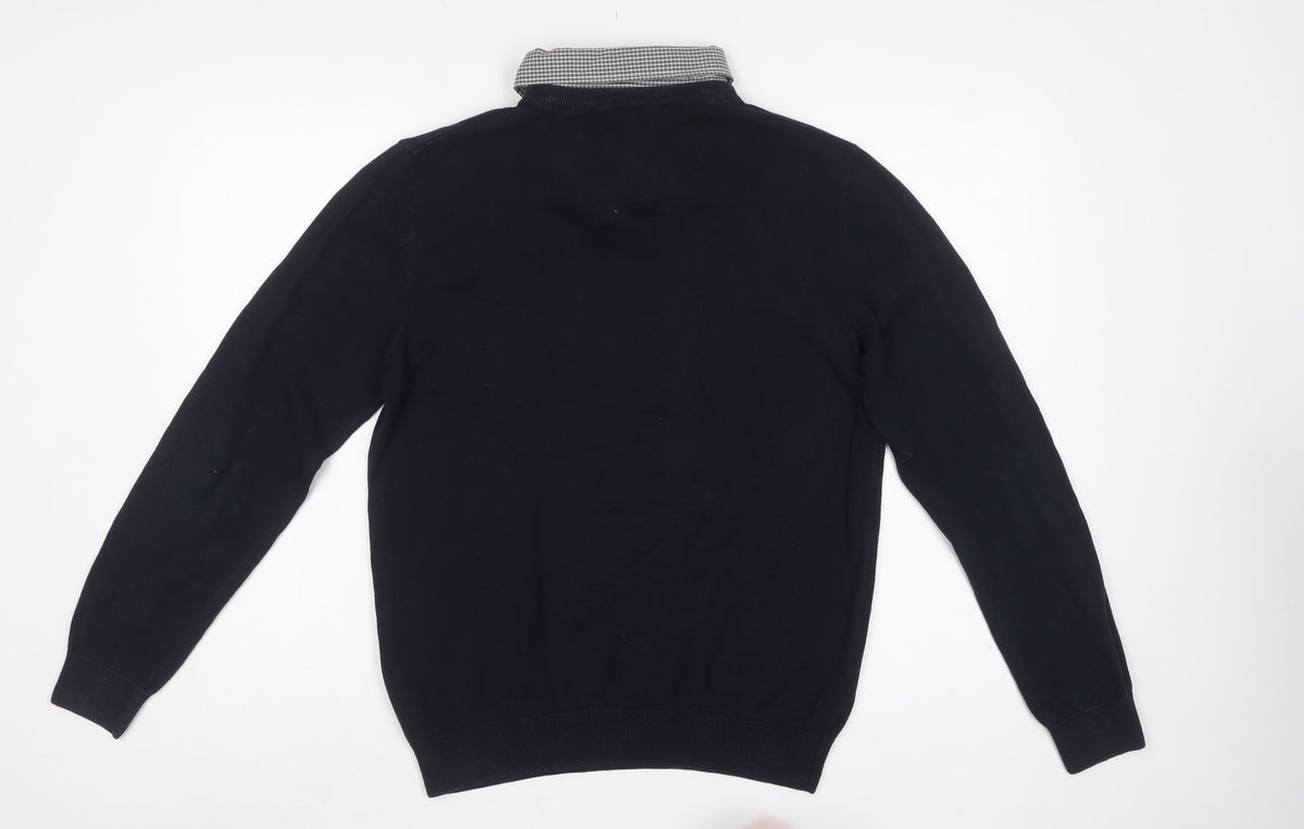 Threadbare Mens Blue Collared Cotton Knit Pullover Jumper L