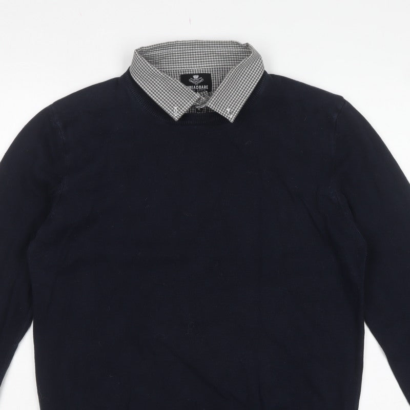 Threadbare Mens Blue Collared Cotton Knit Pullover Jumper L