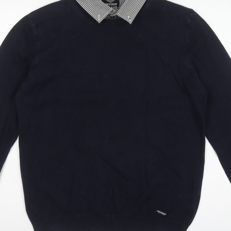 Threadbare Mens Blue Collared Cotton Knit Pullover Jumper L
