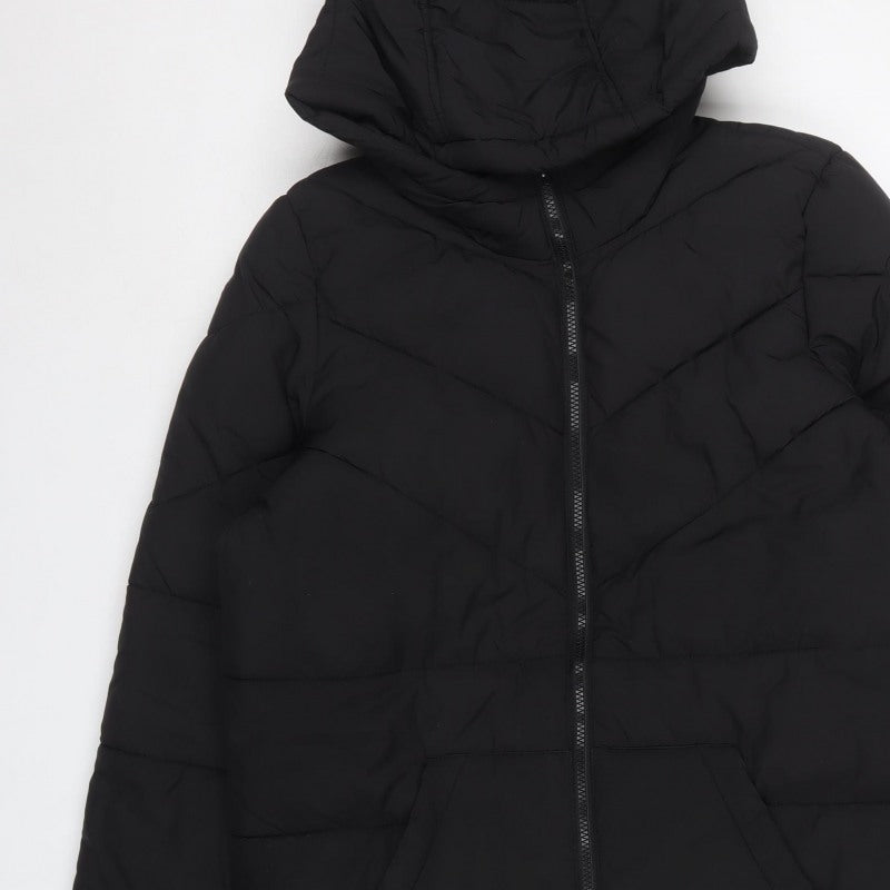 Noisy May Women’s Black S Long Hooded Quilted Puffer Coat