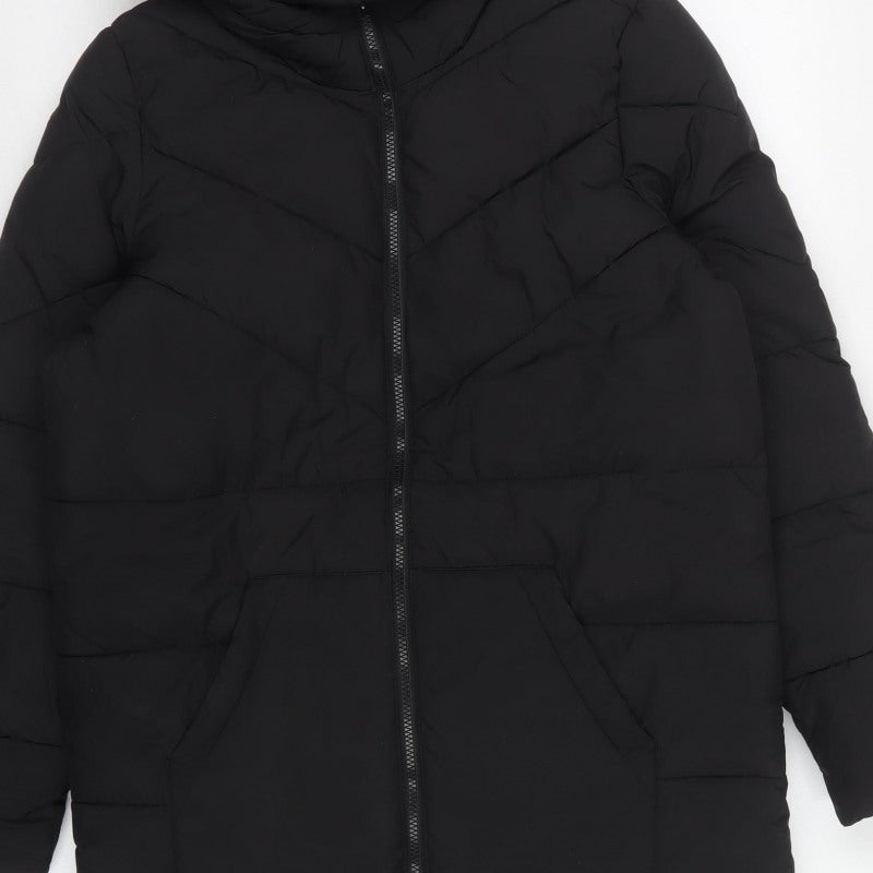 Noisy May Women’s Black S Long Hooded Quilted Puffer Coat