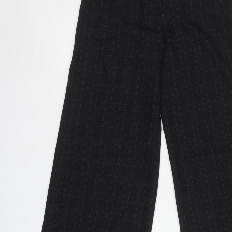 French Connection Women Black Check Wide-Leg Trousers UK 10 Lined