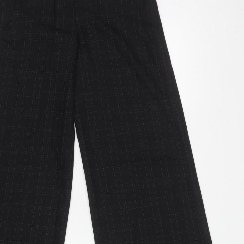 French Connection Women Black Check Wide-Leg Trousers UK 10 Lined