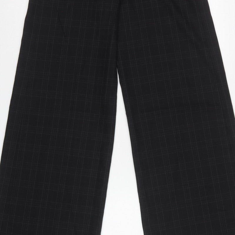 French Connection Women Black Check Wide-Leg Trousers UK 10 Lined
