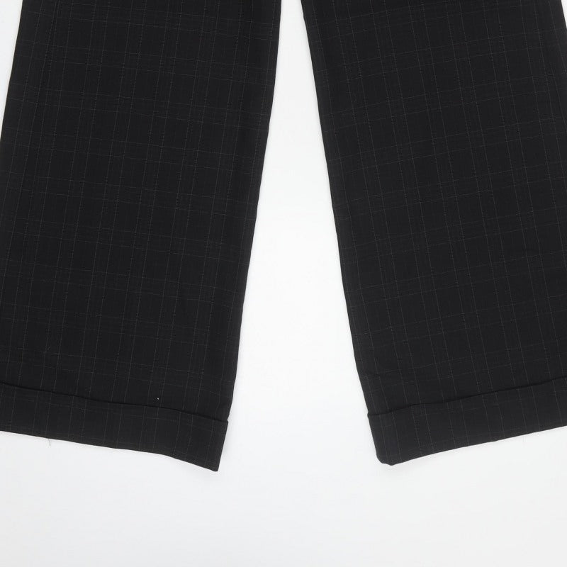 French Connection Women Black Check Wide-Leg Trousers UK 10 Lined