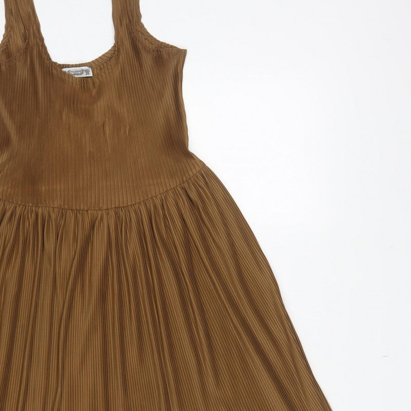 Pull&Bear Women’s Brown S Pleated A-Line Long Sleeveless Dress