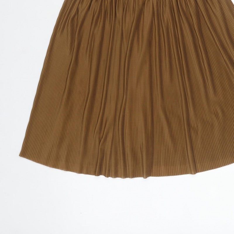 Pull&Bear Women’s Brown S Pleated A-Line Long Sleeveless Dress