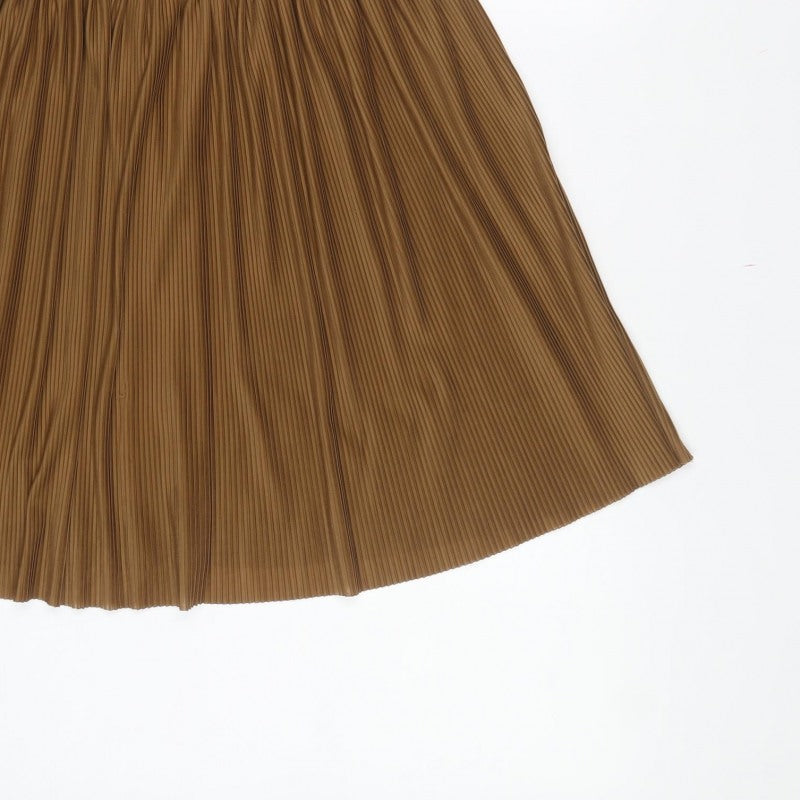 Pull&Bear Women’s Brown S Pleated A-Line Long Sleeveless Dress