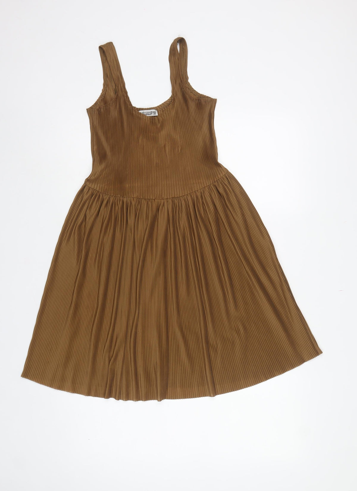 Pull&Bear Women’s Brown S Pleated A-Line Long Sleeveless Dress