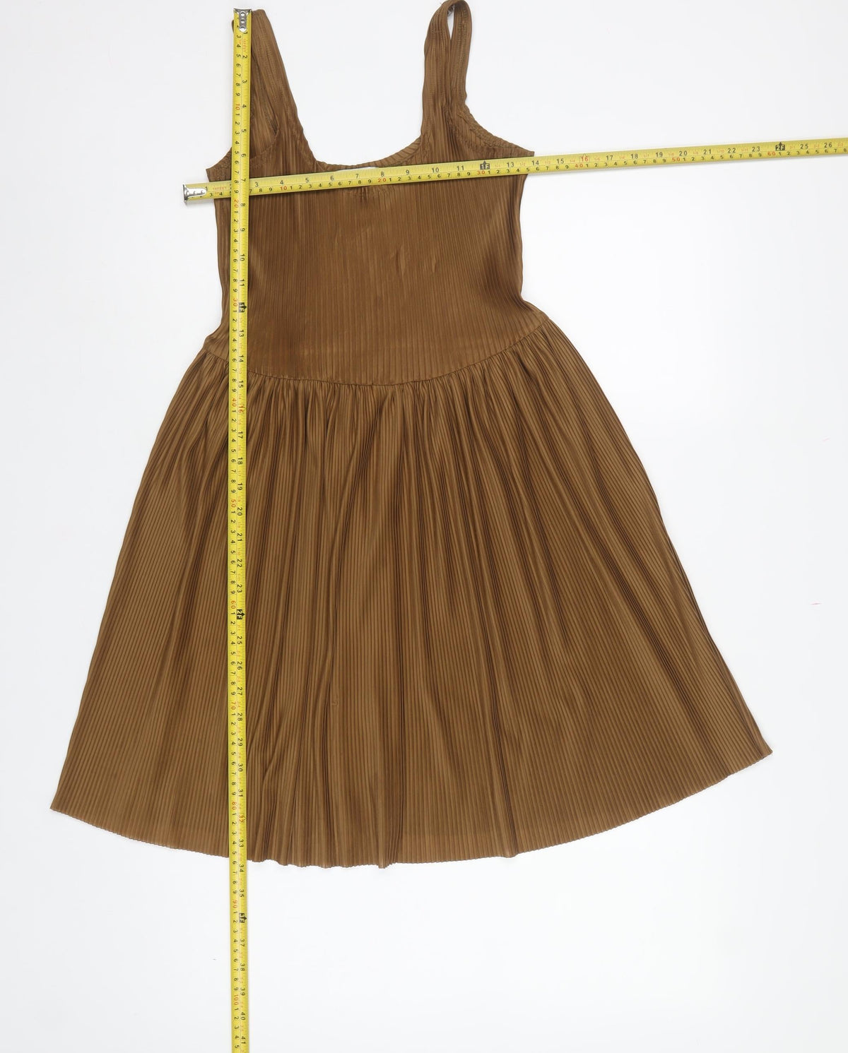 Pull&Bear Women’s Brown S Pleated A-Line Long Sleeveless Dress