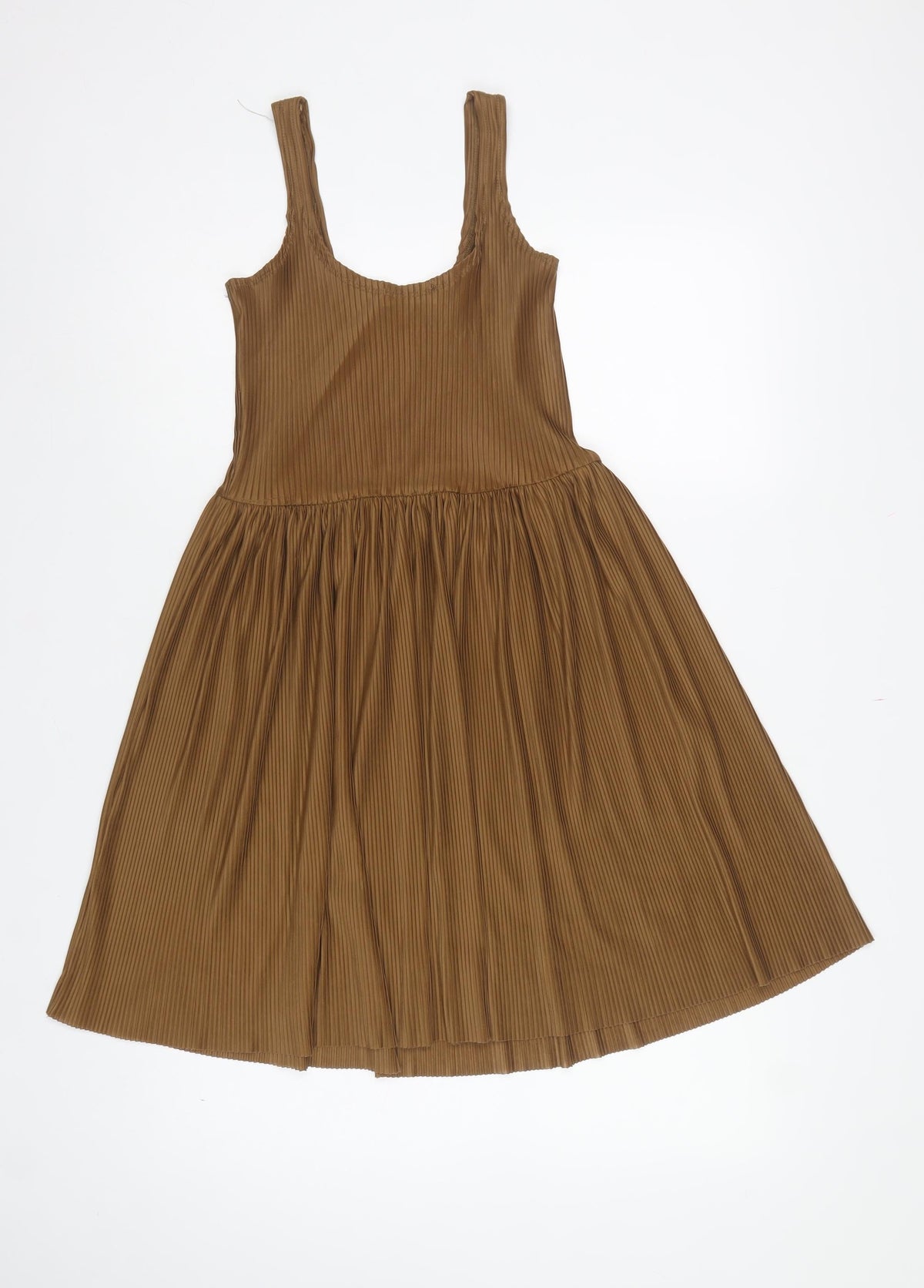 Pull&Bear Women’s Brown S Pleated A-Line Long Sleeveless Dress
