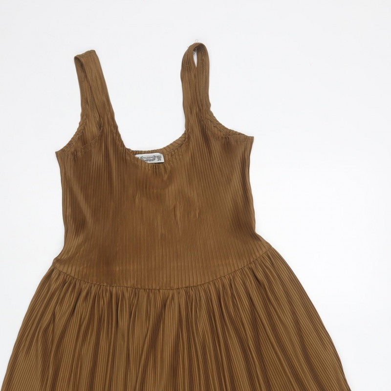 Pull&Bear Women’s Brown S Pleated A-Line Long Sleeveless Dress