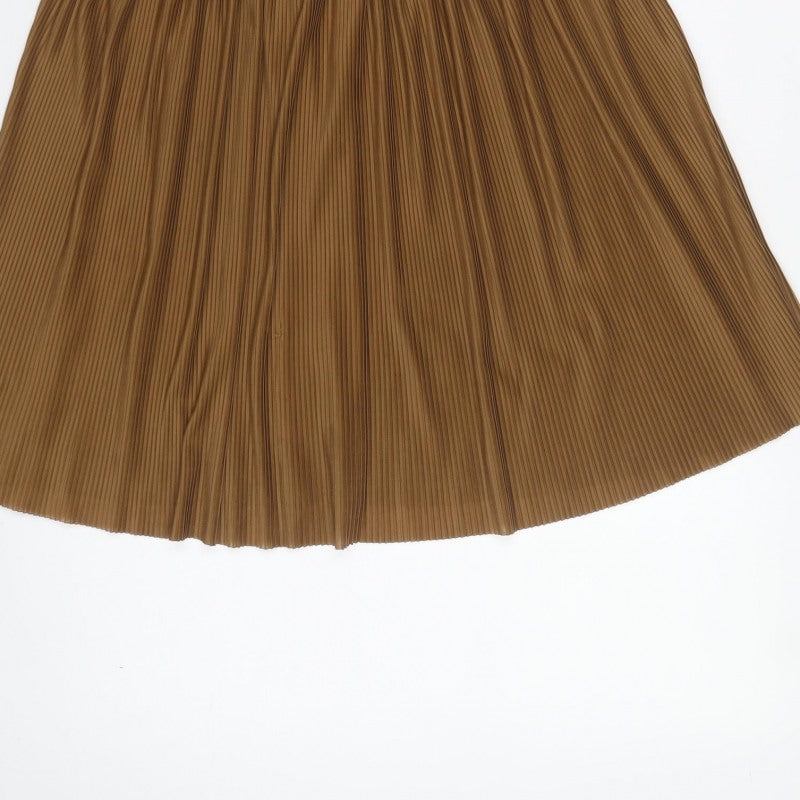 Pull&Bear Women’s Brown S Pleated A-Line Long Sleeveless Dress