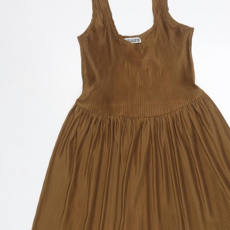 Pull&Bear Women’s Brown S Pleated A-Line Long Sleeveless Dress