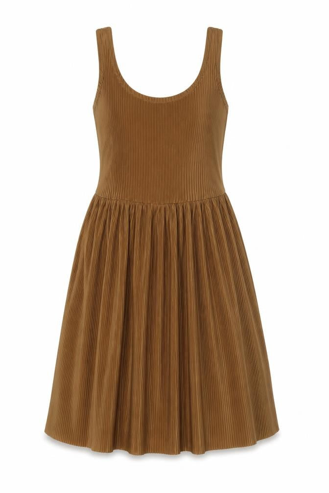 Pull&Bear Women’s Brown S Pleated A-Line Long Sleeveless Dress