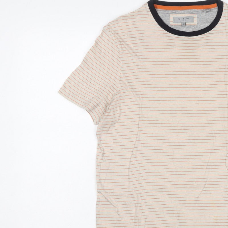 Ted Baker Men’s Beige Orange Stripe Crew Neck T-Shirt Size S