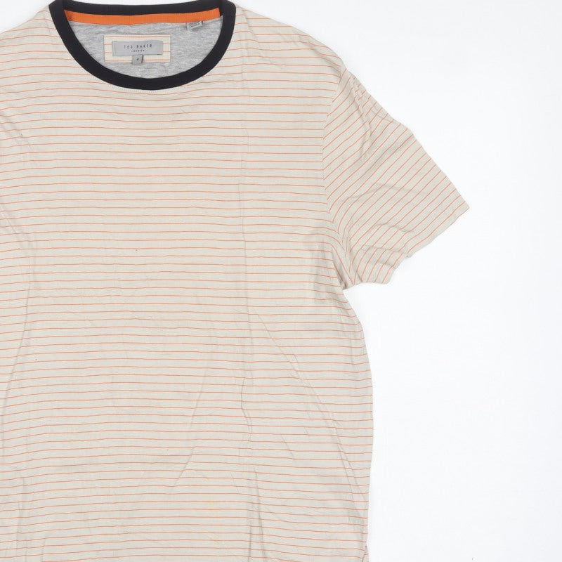 Ted Baker Men’s Beige Orange Stripe Crew Neck T-Shirt Size S