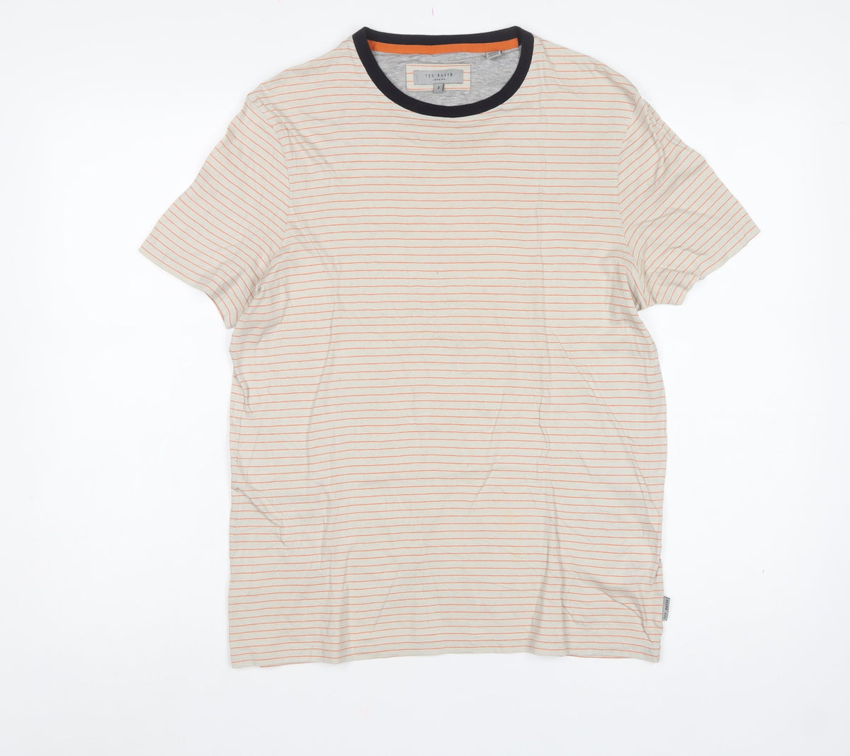 Ted Baker Men’s Beige Orange Stripe Crew Neck T-Shirt Size S