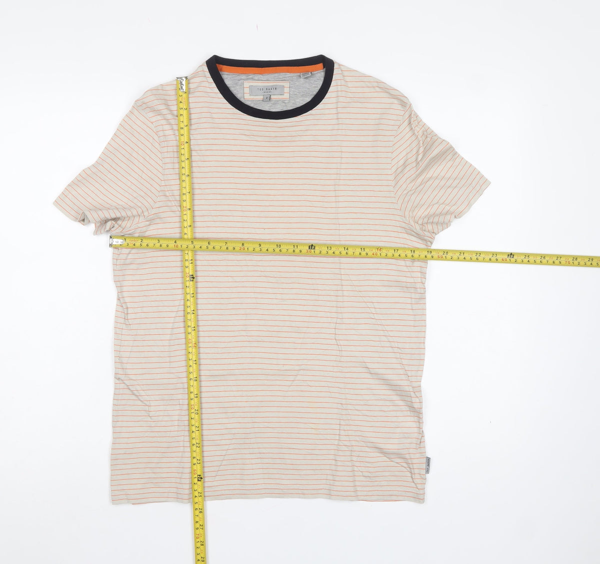 Ted Baker Men’s Beige Orange Stripe Crew Neck T-Shirt Size S