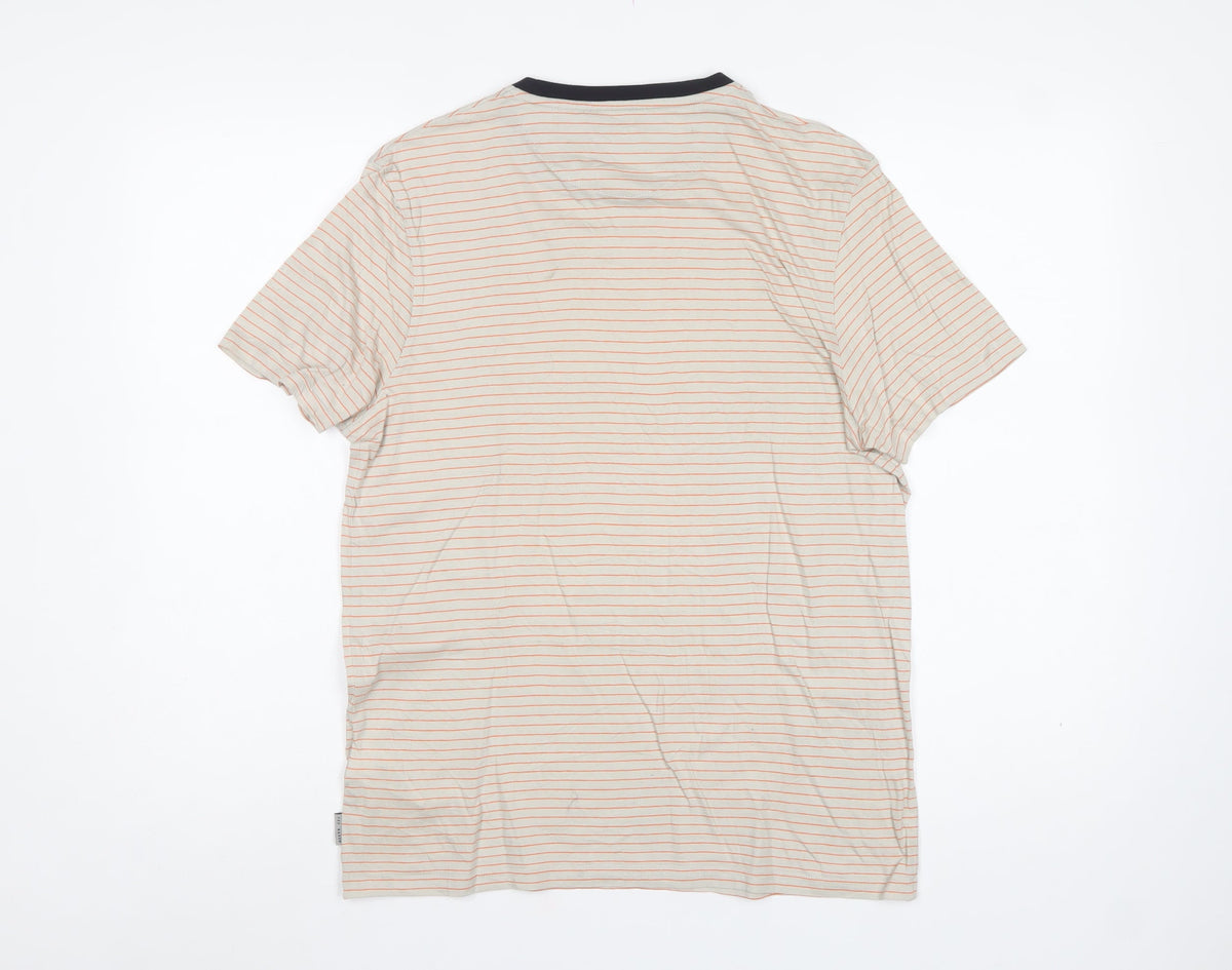 Ted Baker Men’s Beige Orange Stripe Crew Neck T-Shirt Size S