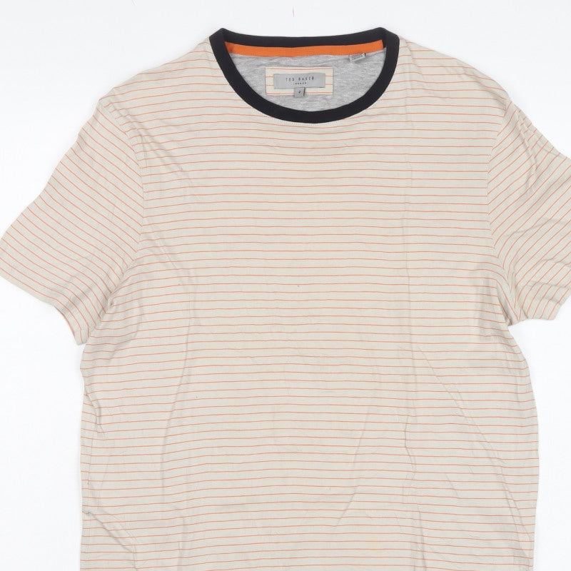 Ted Baker Men’s Beige Orange Stripe Crew Neck T-Shirt Size S