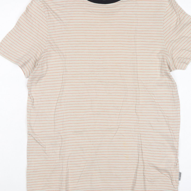 Ted Baker Men’s Beige Orange Stripe Crew Neck T-Shirt Size S