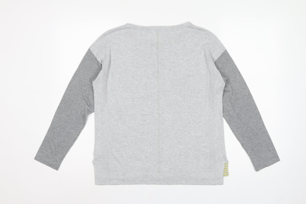 White Stuff Women’s Grey Colour Block Knit Pullover Jumper UK 10