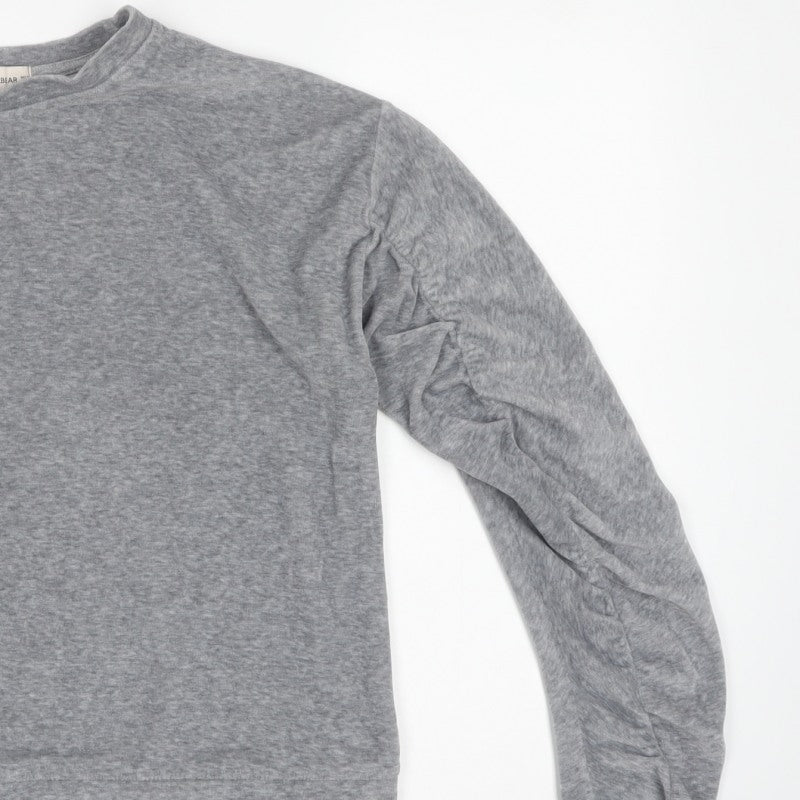 Pull&Bear Women’s Grey M Ruffle Sleeve Crew Neck Pullover Sweatshirt