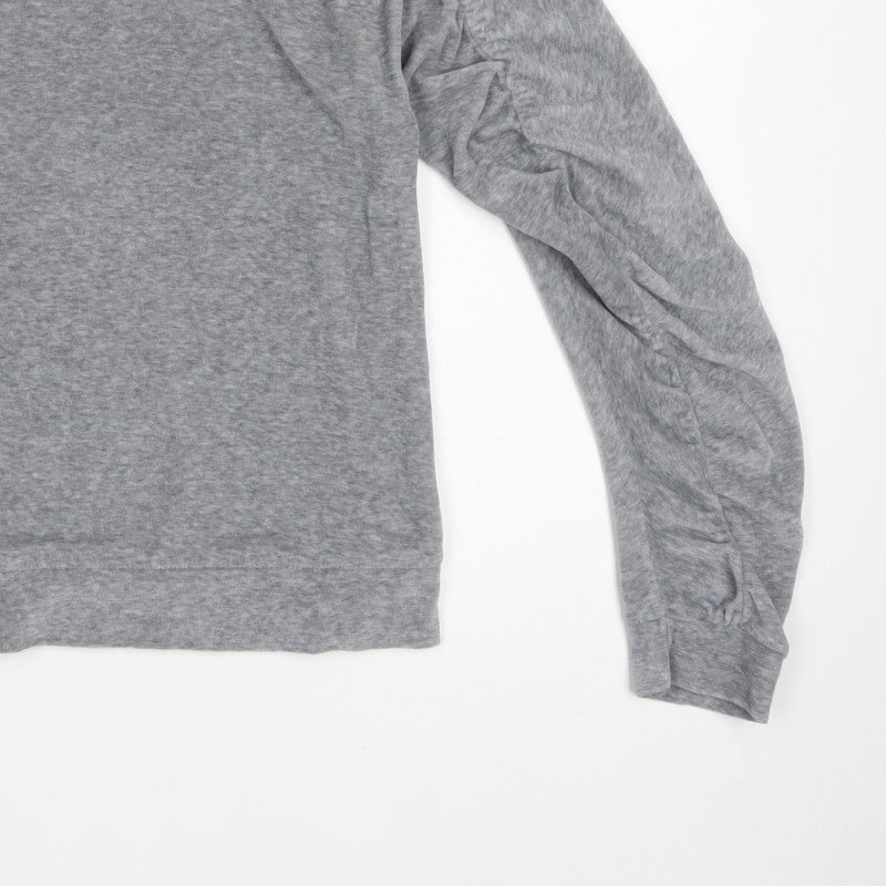Pull&Bear Women’s Grey M Ruffle Sleeve Crew Neck Pullover Sweatshirt