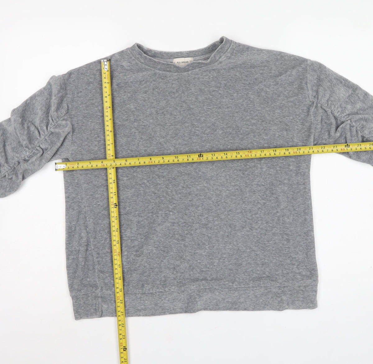 Pull&Bear Women’s Grey M Ruffle Sleeve Crew Neck Pullover Sweatshirt
