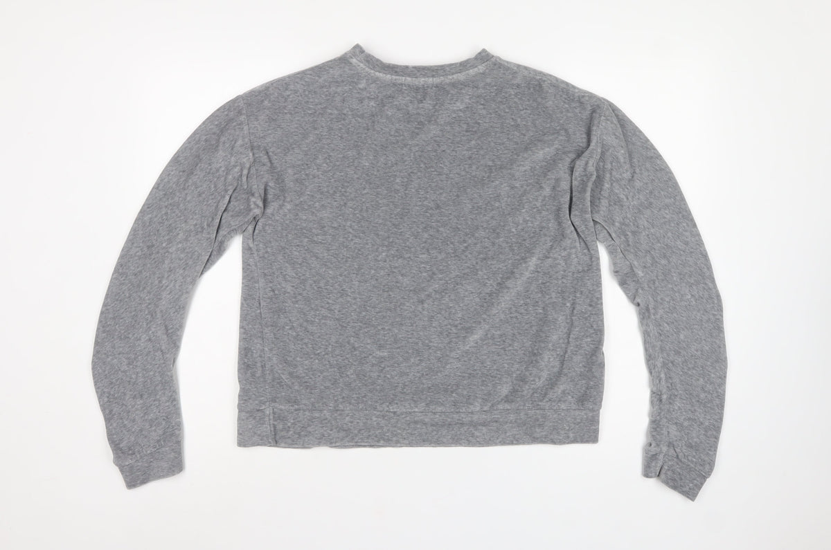 Pull&Bear Women’s Grey M Ruffle Sleeve Crew Neck Pullover Sweatshirt