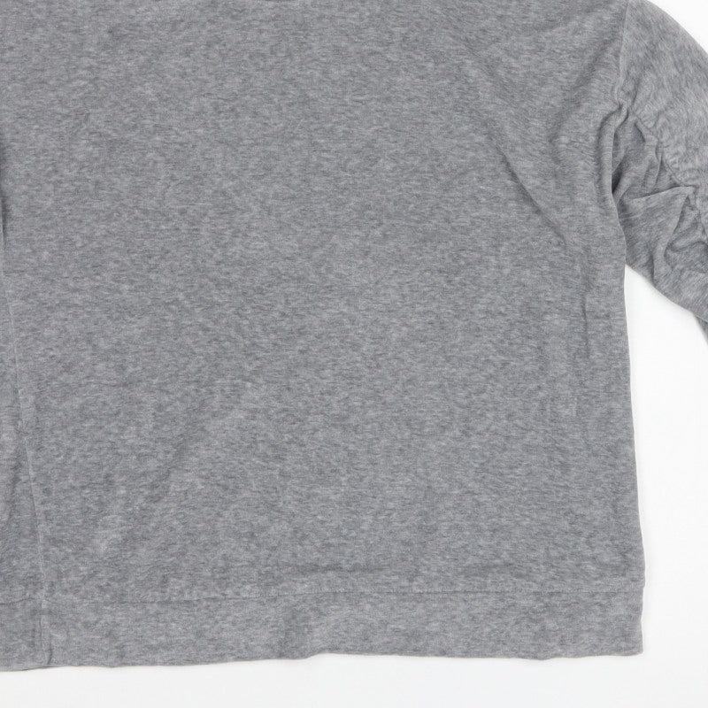 Pull&Bear Women’s Grey M Ruffle Sleeve Crew Neck Pullover Sweatshirt