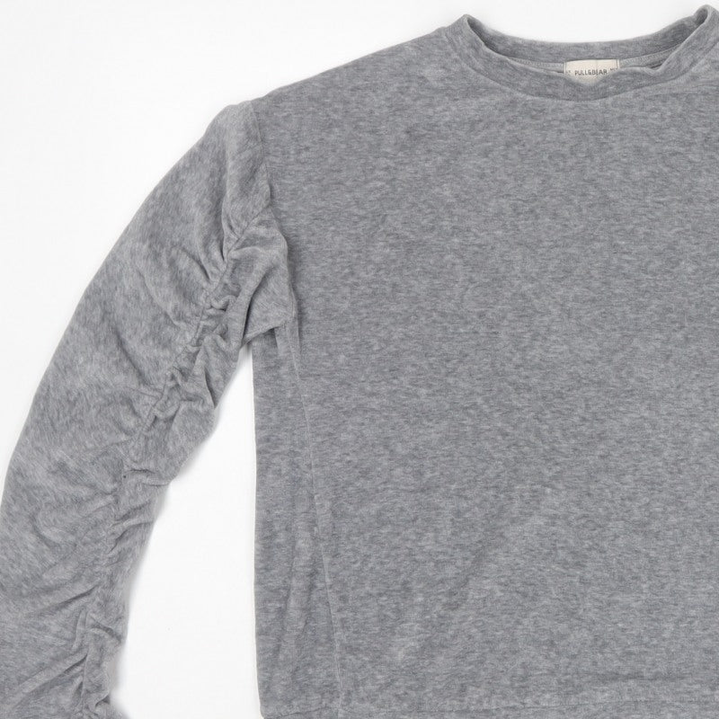 Pull&Bear Women’s Grey M Ruffle Sleeve Crew Neck Pullover Sweatshirt