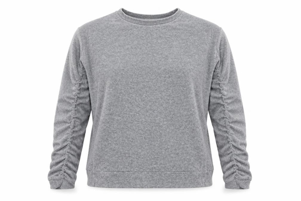 Pull&Bear Women’s Grey M Ruffle Sleeve Crew Neck Pullover Sweatshirt