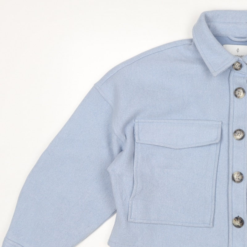 Stradivarius Women Blue L Cropped Basic Button Pocket Jacket