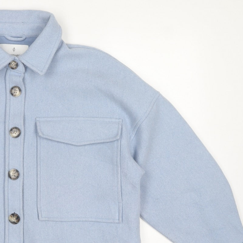 Stradivarius Women Blue L Cropped Basic Button Pocket Jacket