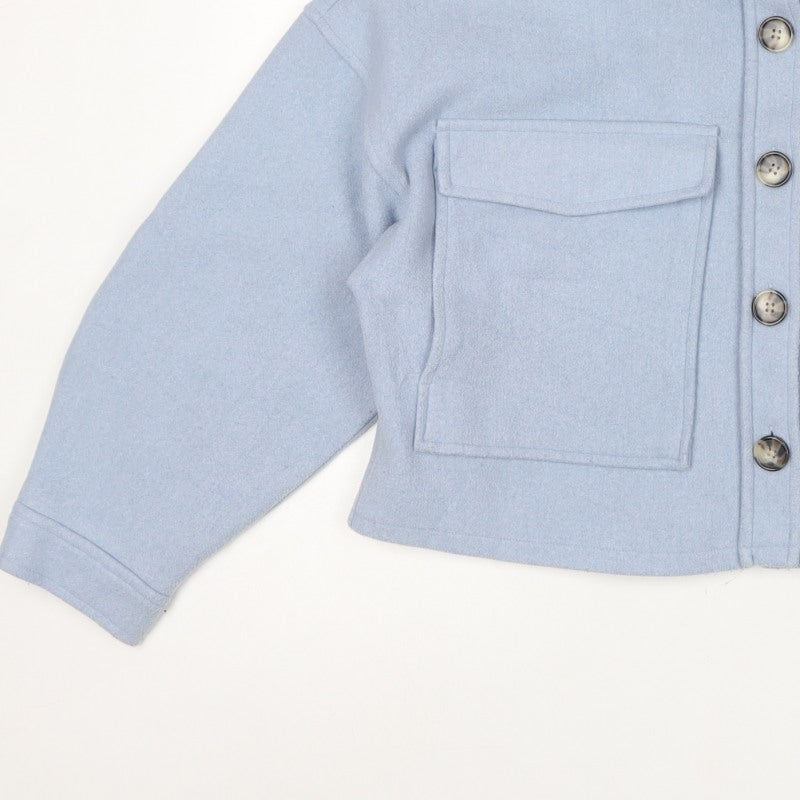 Stradivarius Women Blue L Cropped Basic Button Pocket Jacket