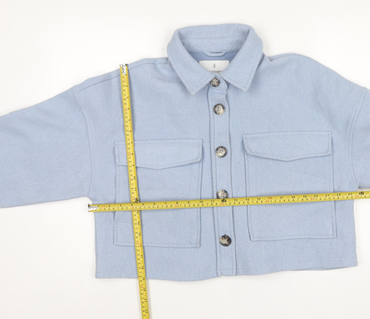 Stradivarius Women Blue L Cropped Basic Button Pocket Jacket