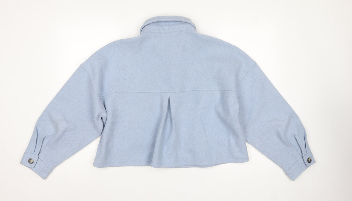 Stradivarius Women Blue L Cropped Basic Button Pocket Jacket