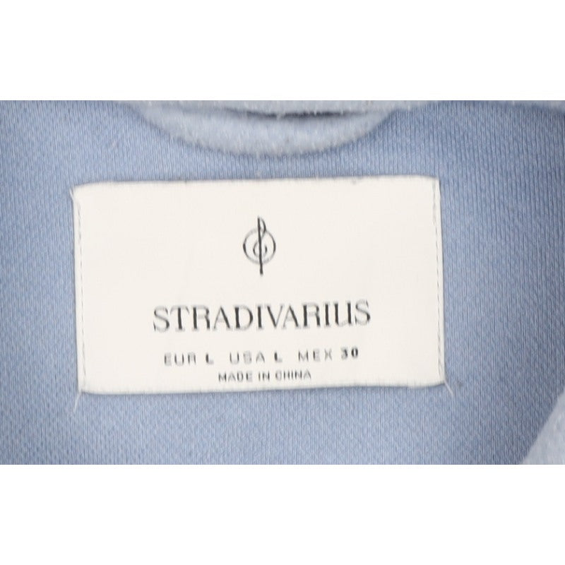 Stradivarius Women Blue L Cropped Basic Button Pocket Jacket