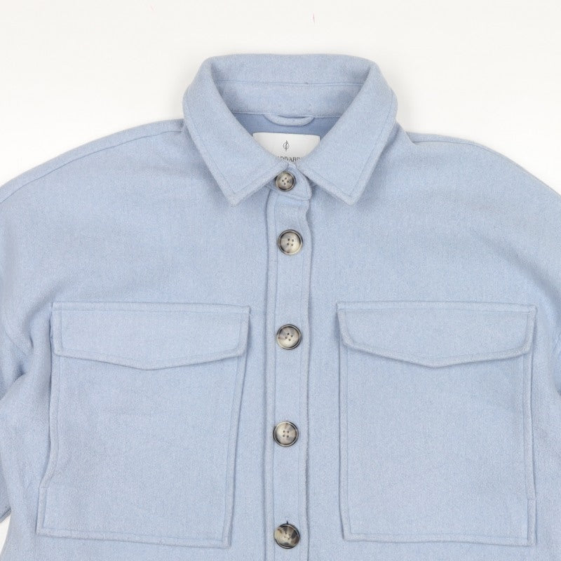 Stradivarius Women Blue L Cropped Basic Button Pocket Jacket