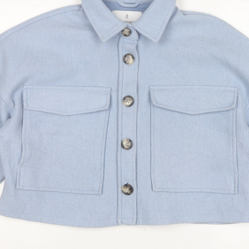 Stradivarius Women Blue L Cropped Basic Button Pocket Jacket