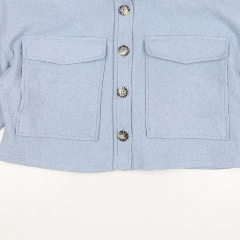 Stradivarius Women Blue L Cropped Basic Button Pocket Jacket