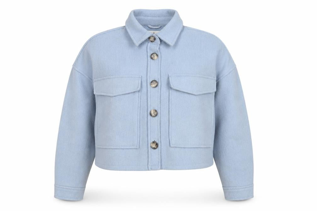 Stradivarius Women Blue L Cropped Basic Button Pocket Jacket
