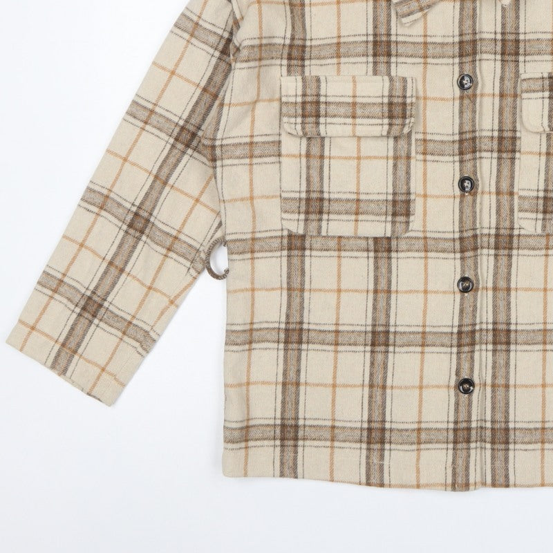 Boohoo Women’s Beige Brown Plaid Shacket Jacket UK 8 Collared
